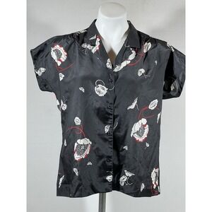 Pan Her Womens Blouse Small Floral Butterfly‎ Button Front Boho Cottagecore